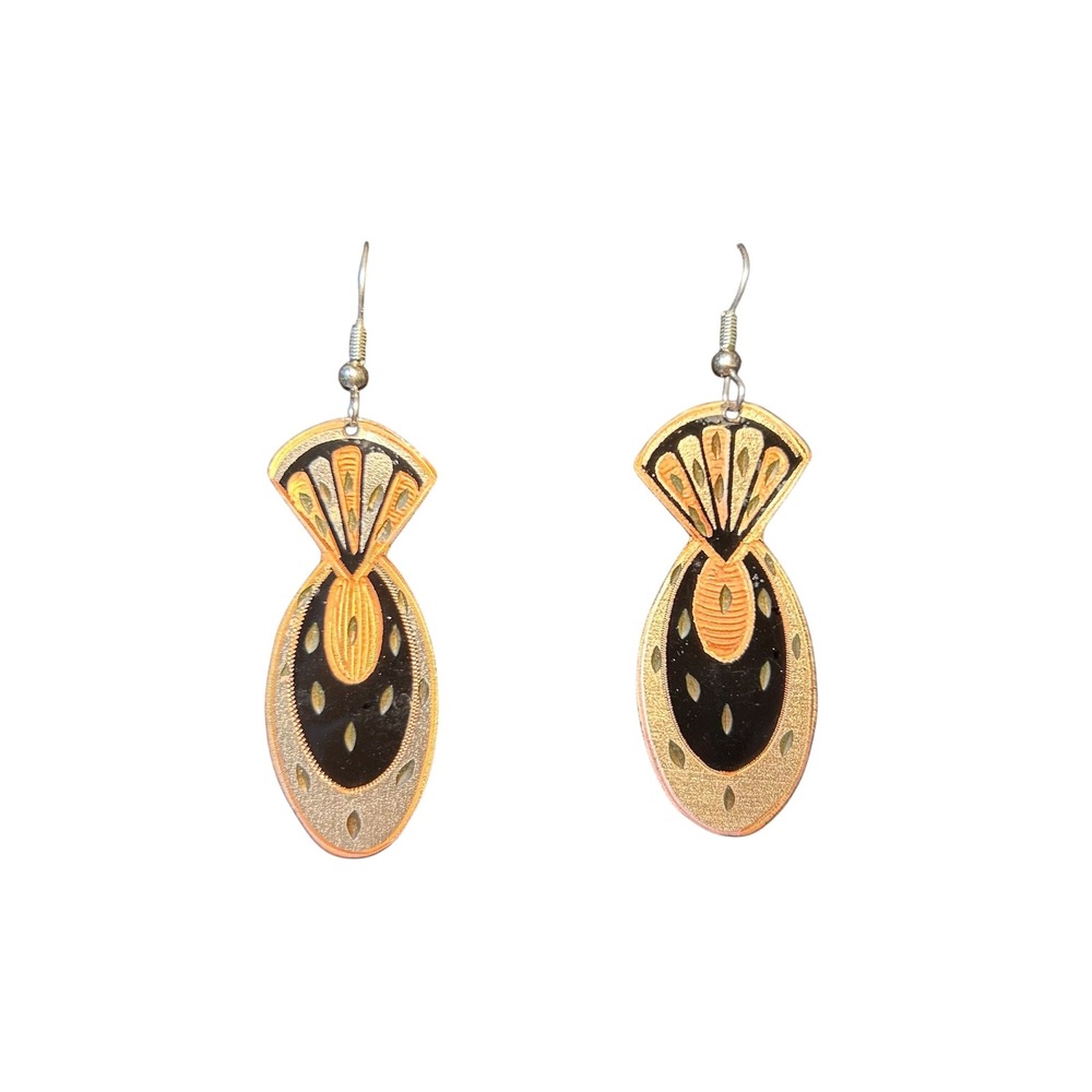 Womens Dangle Earrings Copper Tone Black Gold Fan Oval Drop Earrings